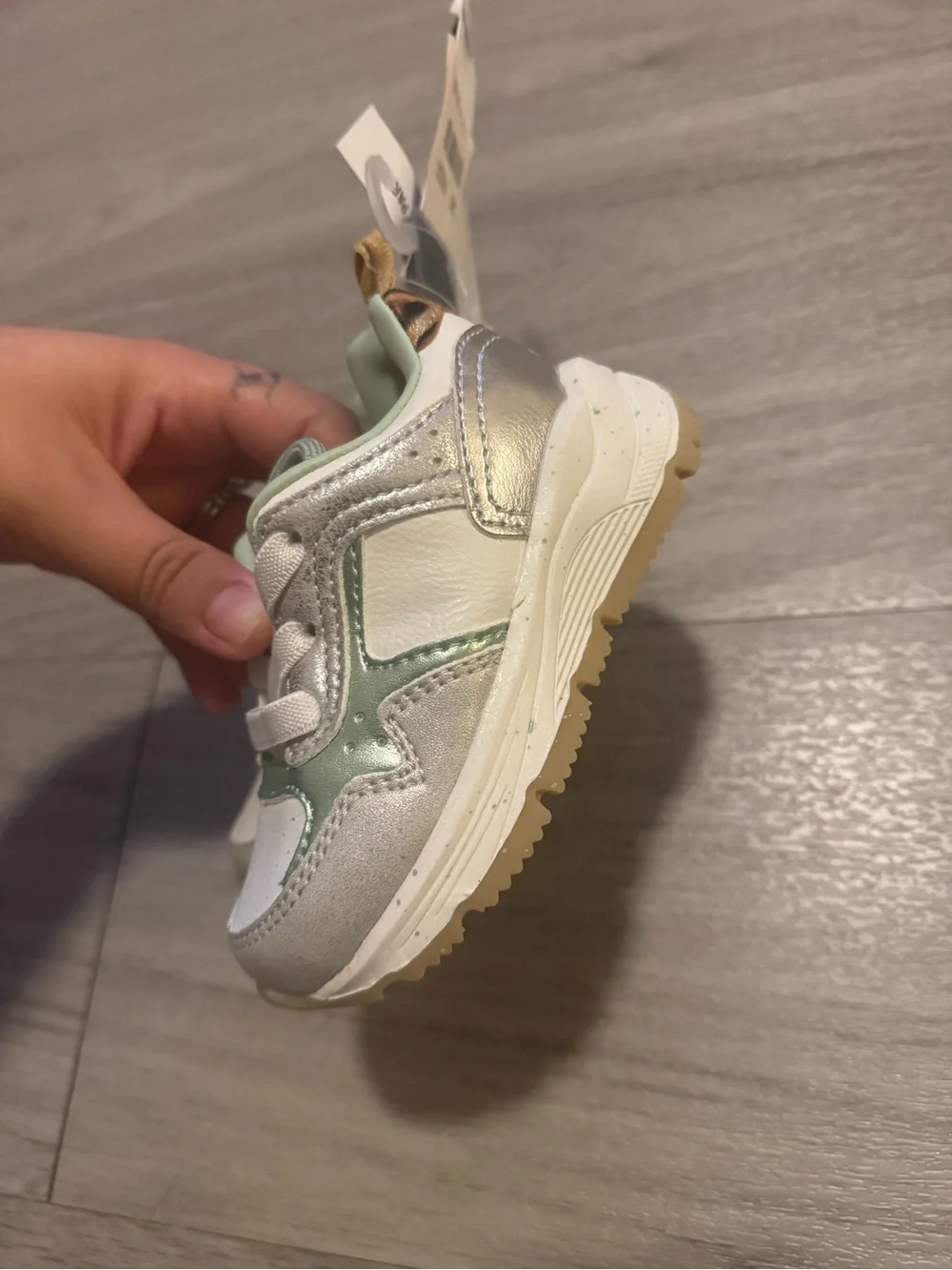 OshKosh B'gosh Mint Green & White and cheetah print Kids Pull-On Sneakers